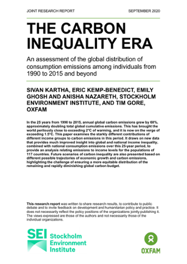 Framsida till Oxfam-rapporten "The Carbon Inequality Era".