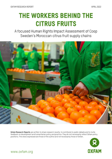 Framsida till Oxfam-rapporten "The Workers Behind The Citrus Fruits".